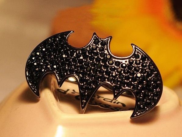 Anel duplo Batman onix com strass preto